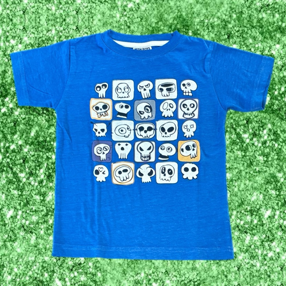 Super Cute Blue Graphic T-Shirt with Skull Design Kids Size 3 from Mish Boys